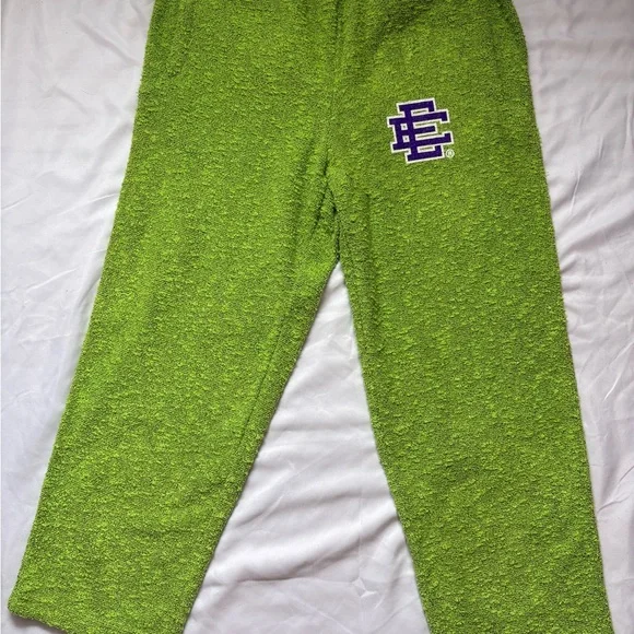 Eric Emanuel Kids Lime Green Terry Sweatpants with Purple Logo - Picture 4 of 4